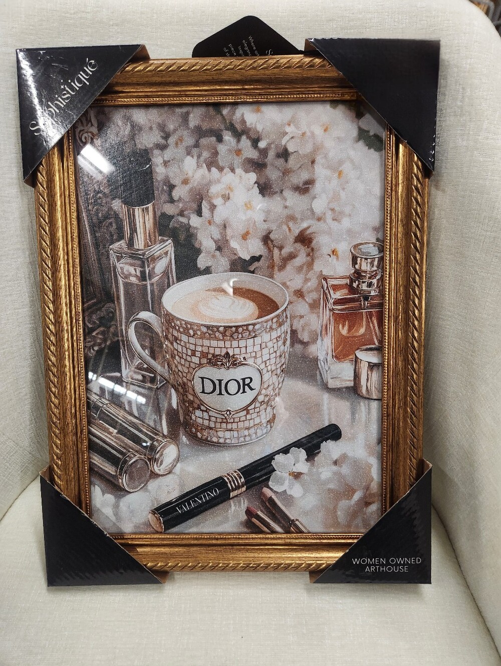 Gold Frame Floral Coffee Lux CD Cup Art Print Acrylic Glass Cover Wall Decor